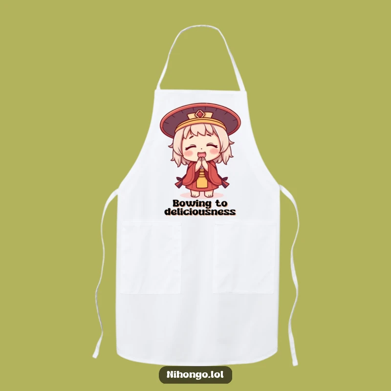 Funny Bowing Character Apron: Japanese Hat Chef, A Polite Funny Gift