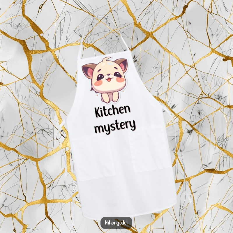 Funny Curious Apron: Practical apron featuring a character looking up with curious and joyful eyes, perfect for cooking adventures.