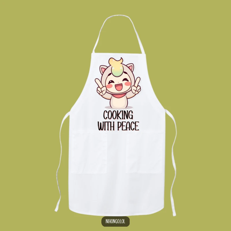 Funny Peace Sign Apron: Cheerful Chef Character Making a Statement in the Kitchen