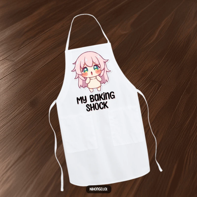 Funny apron featuring a character in a comically surprised pose, adding humor to cooking and kitchen activities.