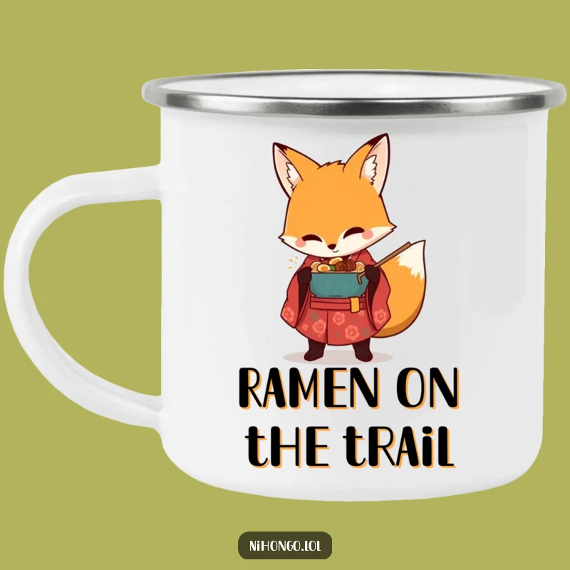 Durable Funny Ramen Fox Camping Mug: Outdoor Kimono Fox Noodle Lover, Rugged Funny Gift!