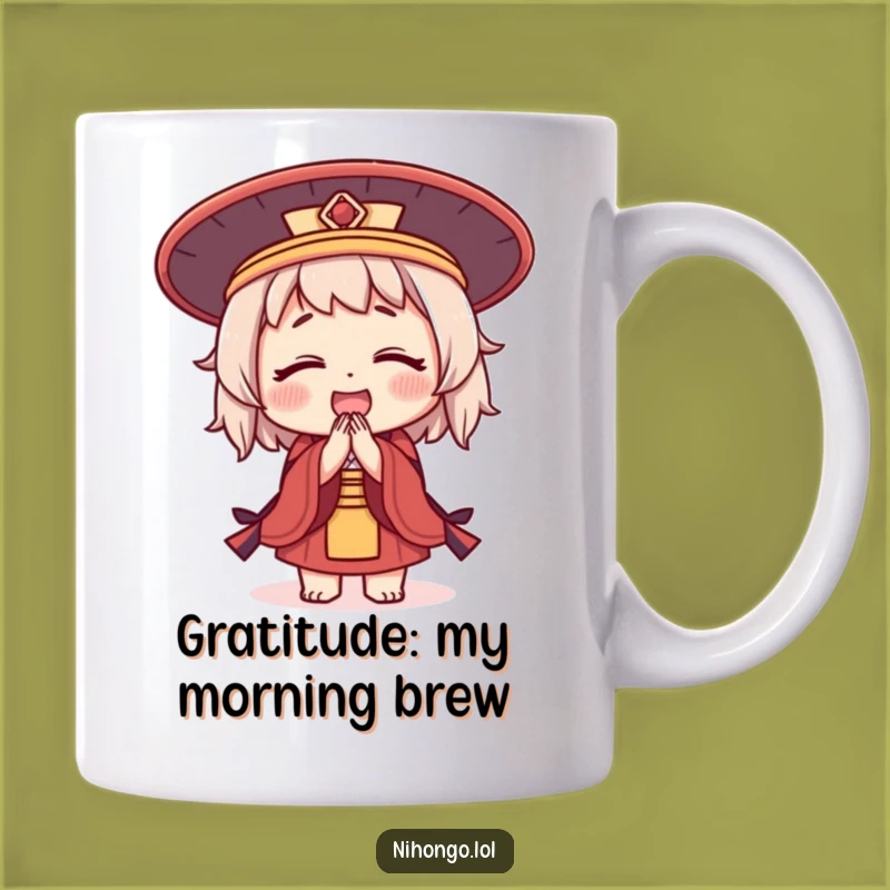 Funny Bowing Character Mug: Japanese Hat Greeting, A Respectful Funny Gift Option