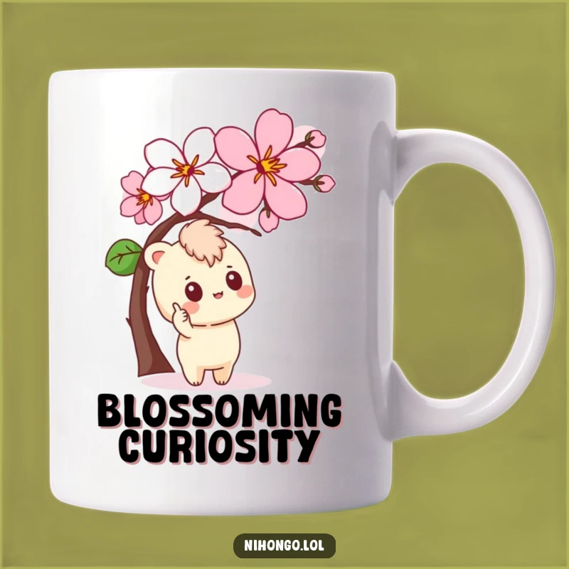 Funny Curious Blossom Mug - Character Pointing, Perfect Spring Gift