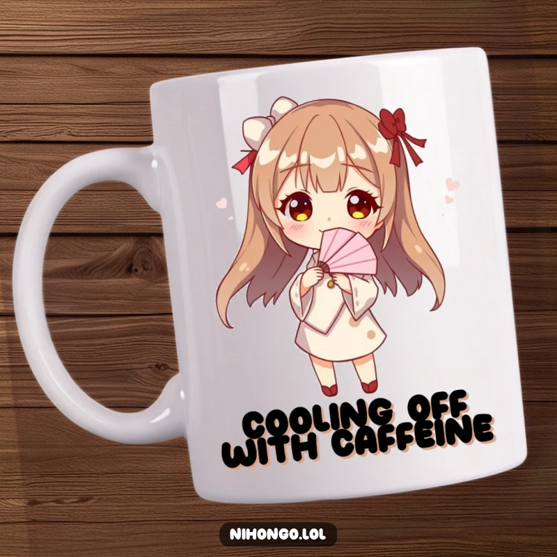 Funny fan dancer mug featuring a character striking a pose with a paper fan, exuding style and playful confidence.