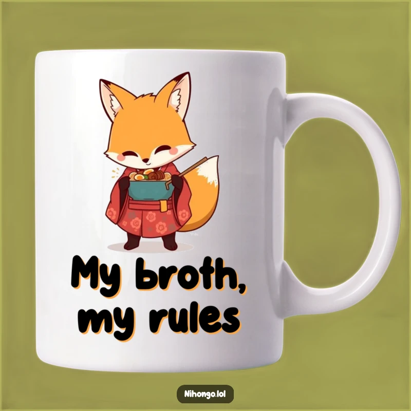 Funny Ramen Fox Mug: Mischievous Kimono Fox Stealing Noodles, Perfect Funny Gift!