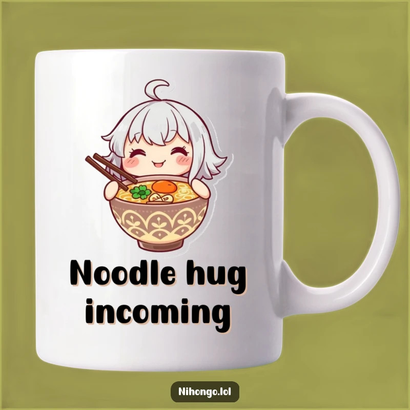 Funny Ramen Mug: Smiling Character with Steaming Bowl, Perfect Funny Gift for Foodies