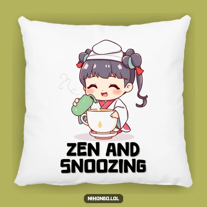 Funny Tea Ceremony Pillow: Cheerful Character Comfort, Relaxing Funny Gift
