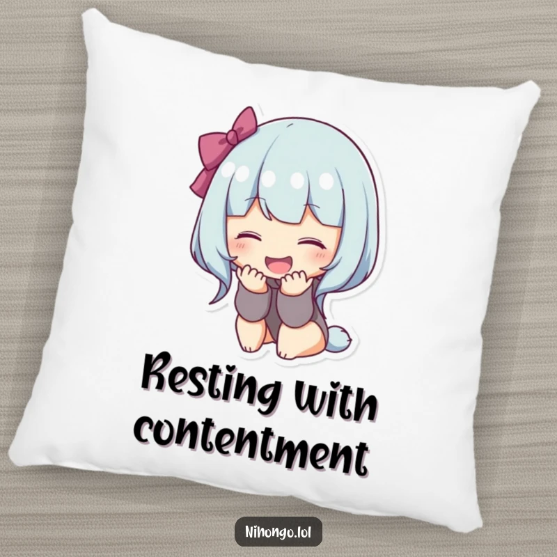 Funny bowing character pillow, a plush cushion featuring a figure bowing deeply with a wide, happy smile, offering comfort and cheerful politeness.