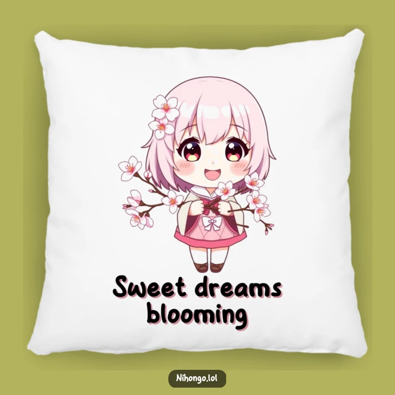 Cute Funny Cherry Blossom Pillow: Smiling Character Comfort Accent Gift