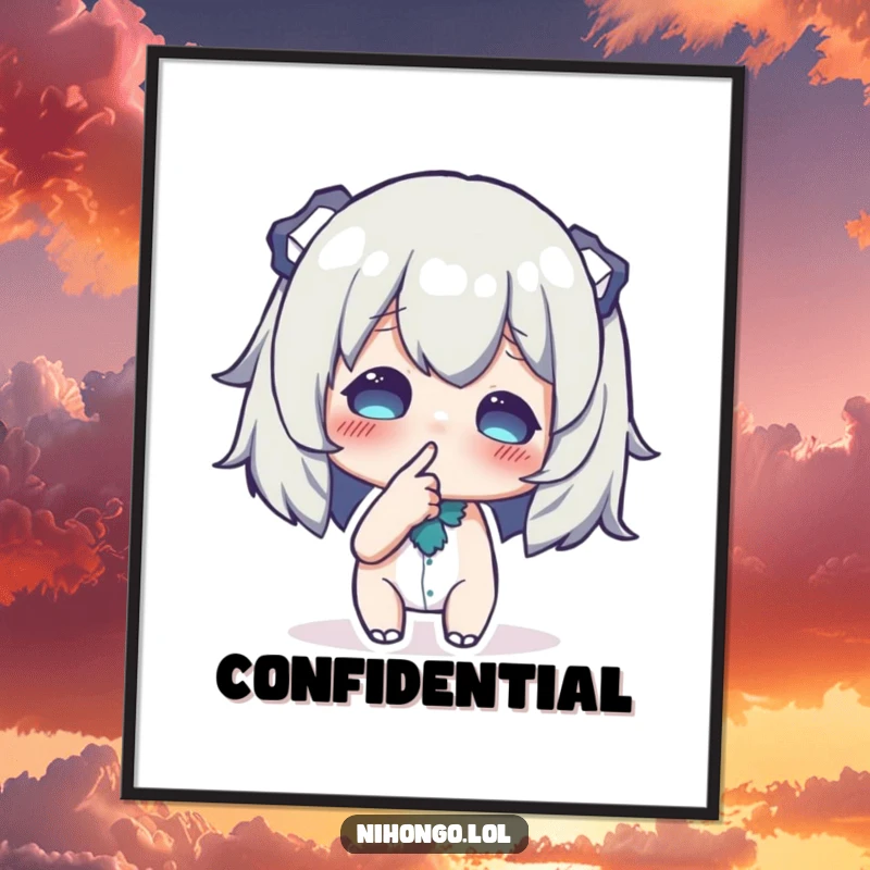 Funny digital art print of a character whispering with a finger to their lips, conveying a humorous secret and playful intrigue.