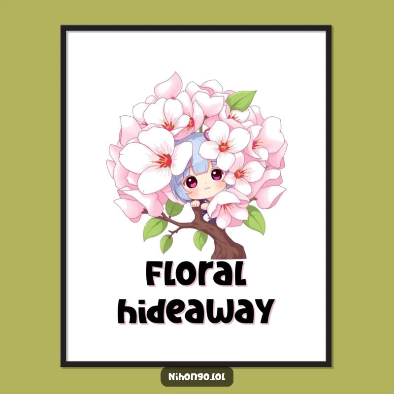 Funny Peekaboo Blossom Digital Art - Printable Spring Decor, Instant Funny Gift for Walls