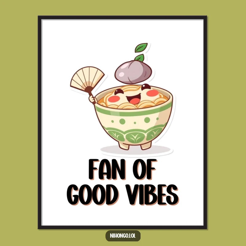 Funny Ramen Bowl Fan Digital Art: Cheerful Character Print, Instant Download Funny Gift