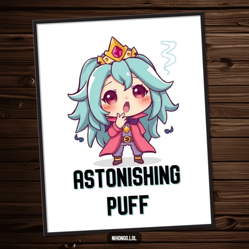 Funny digital art print of a character in a state of humorous surprise with a puff of smoke, conveying a magical or sudden, delightful reaction.