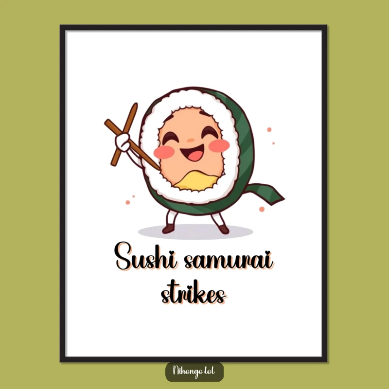 Funny Sushi Sword Dance Digital Print: Comedic Roll's Art, A Hilarious Funny Gift
