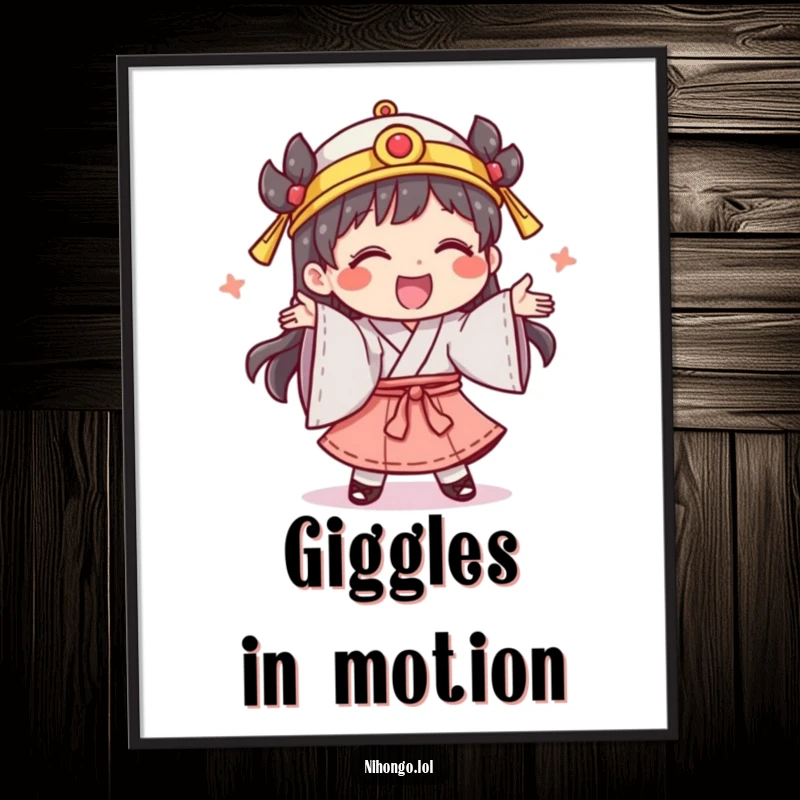 Funny digital art print of a giggling character in traditional clothing, performing a silly dance, for instant festive decor.