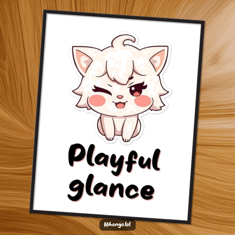 Funny digital art print of a character giving a charming wink with a mischievous grin, conveying playfulness and a hint of secret amusement.