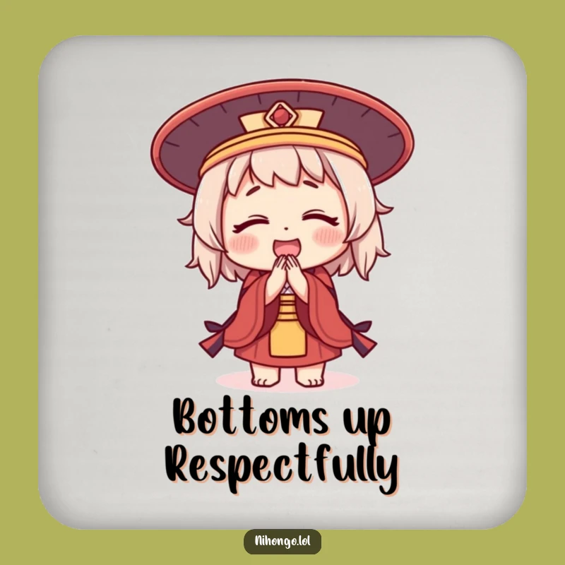 Funny Bowing Character Coasters: Japanese Hat Welcome, A Chic Funny Gift Set