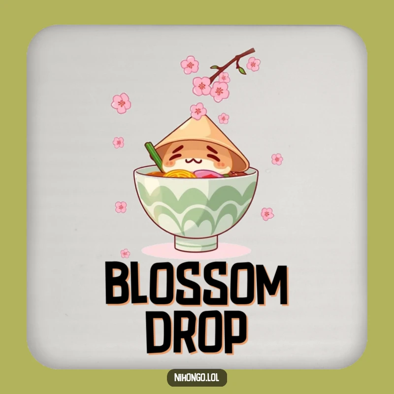 Funny Ramen Coaster: Conical Hat Bowl, Cherry Blossoms, Hilarious Drink Decor