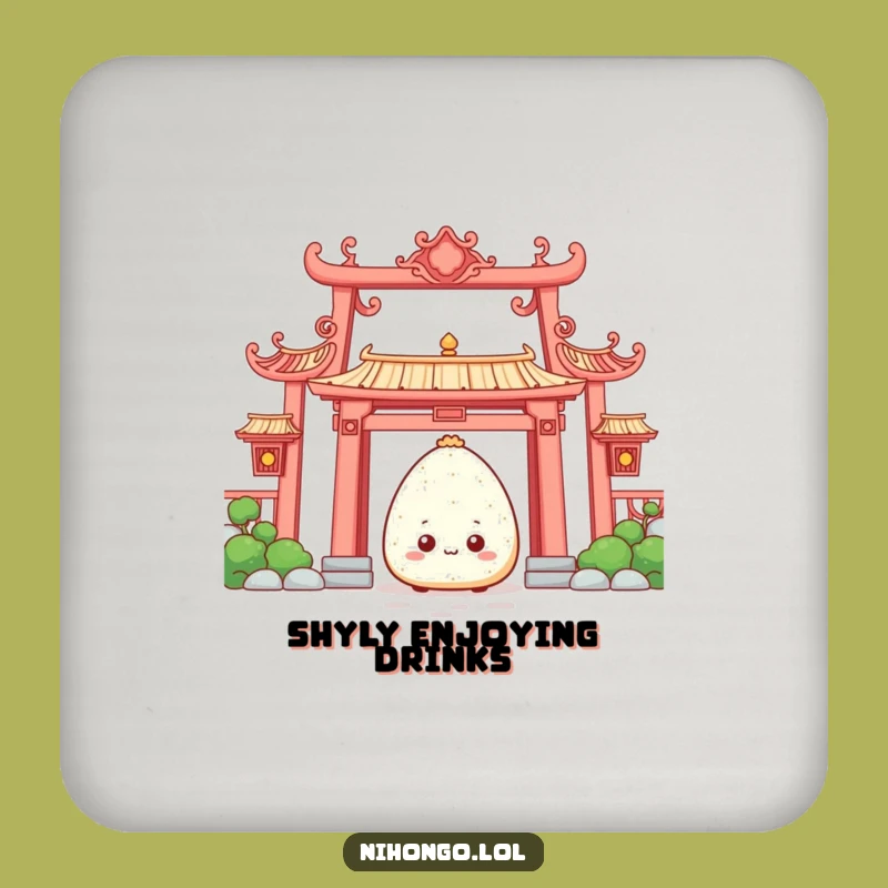 Funny Onigiri Temple Drink Coaster - Protect Surfaces with Hilarious Shy Art