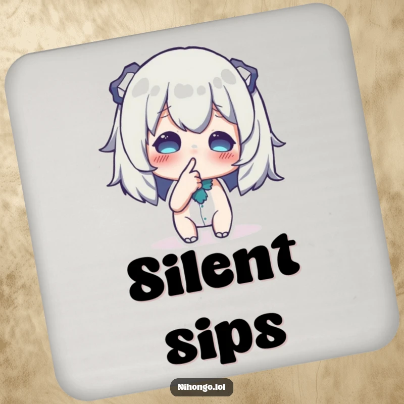 Funny drink coasters featuring a character whispering conspiratorially with a finger to their lips, perfect for adding humor.