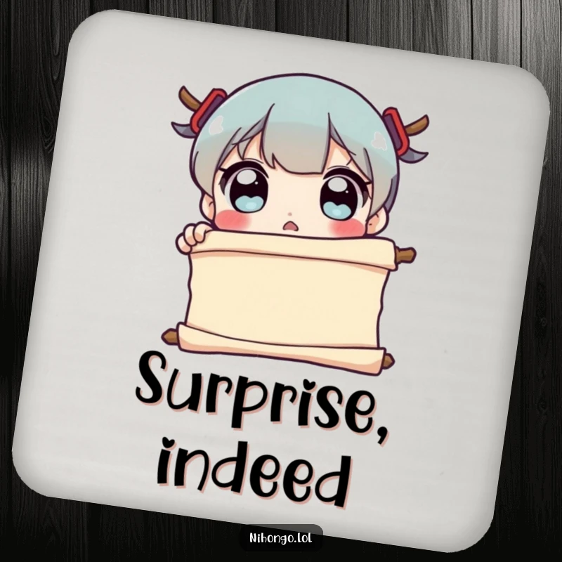 Funny Drink Coaster with a character showing wide-eyed surprise at reading a scroll, adding a humorous accent to any surface.