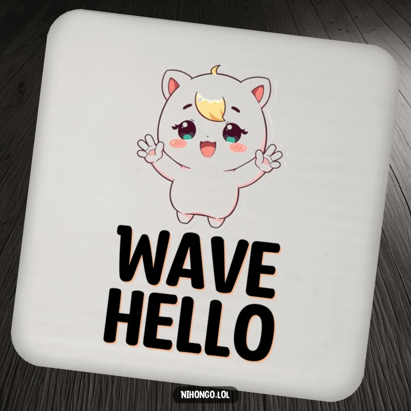 Funny Waving Coaster: Set of coasters featuring a character enthusiastically waving both hands, perfect for protecting tables.