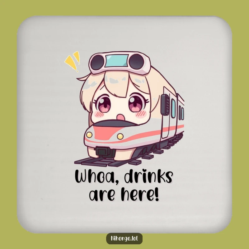 Funny Surprised Bullet Train Coaster Set: Humorous Gift for Shocked Tables