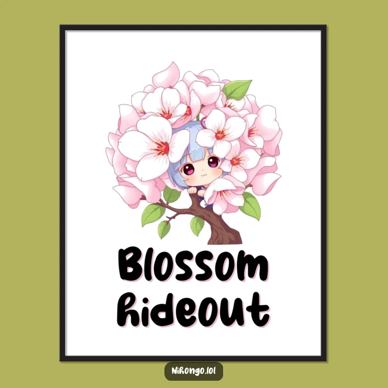 Funny Peekaboo Blossom Poster - Spring Wall Art, Whimsical Funny Gift for Decor