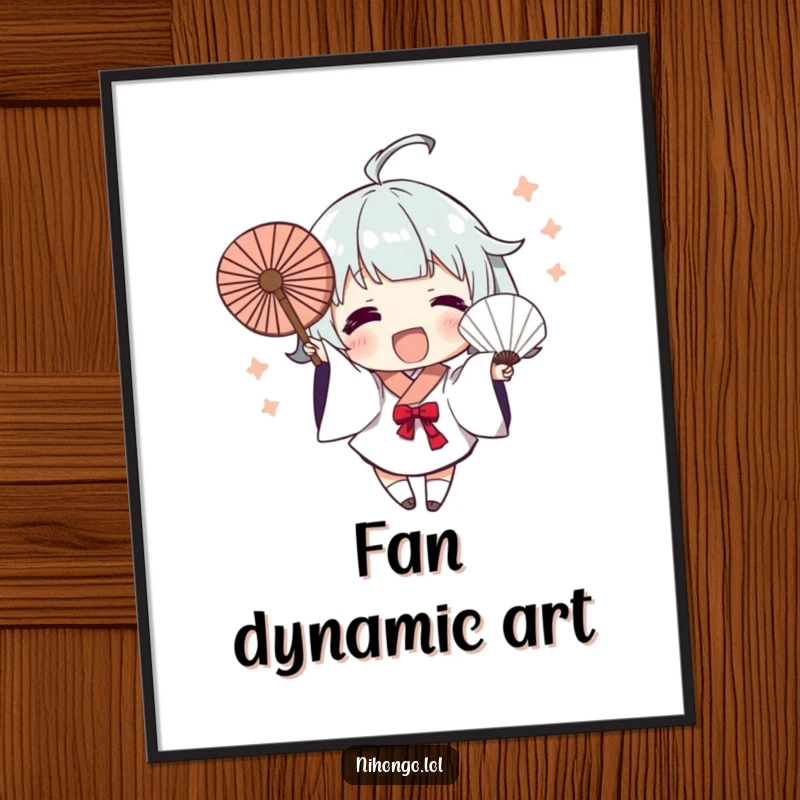 Funny Poster: Character excitedly waves a fan with dynamic brush strokes, creating a lively and humorous artistic statement for decor.