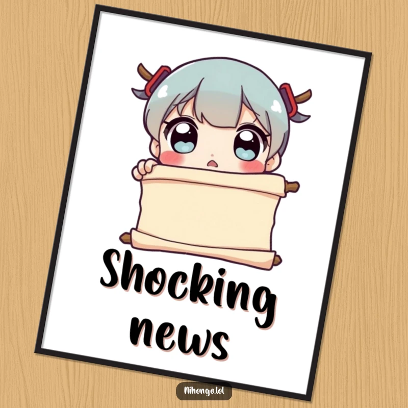 Funny Poster showcasing a character’s wide-eyed, shocked reaction to reading a scroll, perfect for adding humorous wall decor.