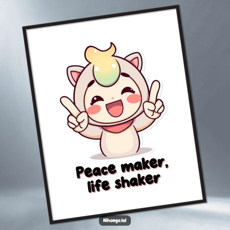 Funny Free Printable Wall Art of a cheerful character doing a peace sign, bringing quirky positive vibes.