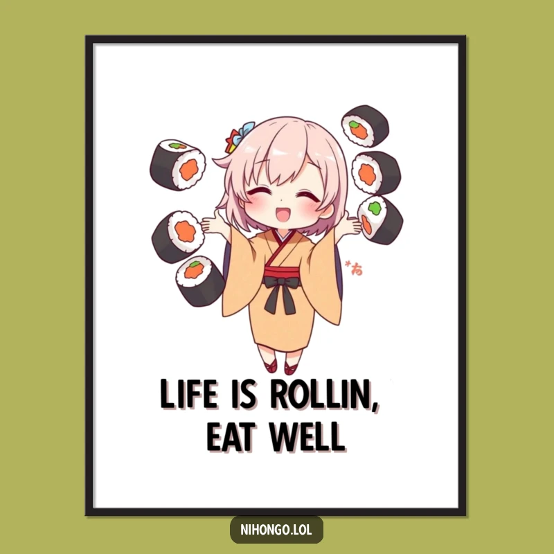 Free Printable Wall Art: Kimono Sushi Juggling Masterpiece, Funny Downloadable Decor!