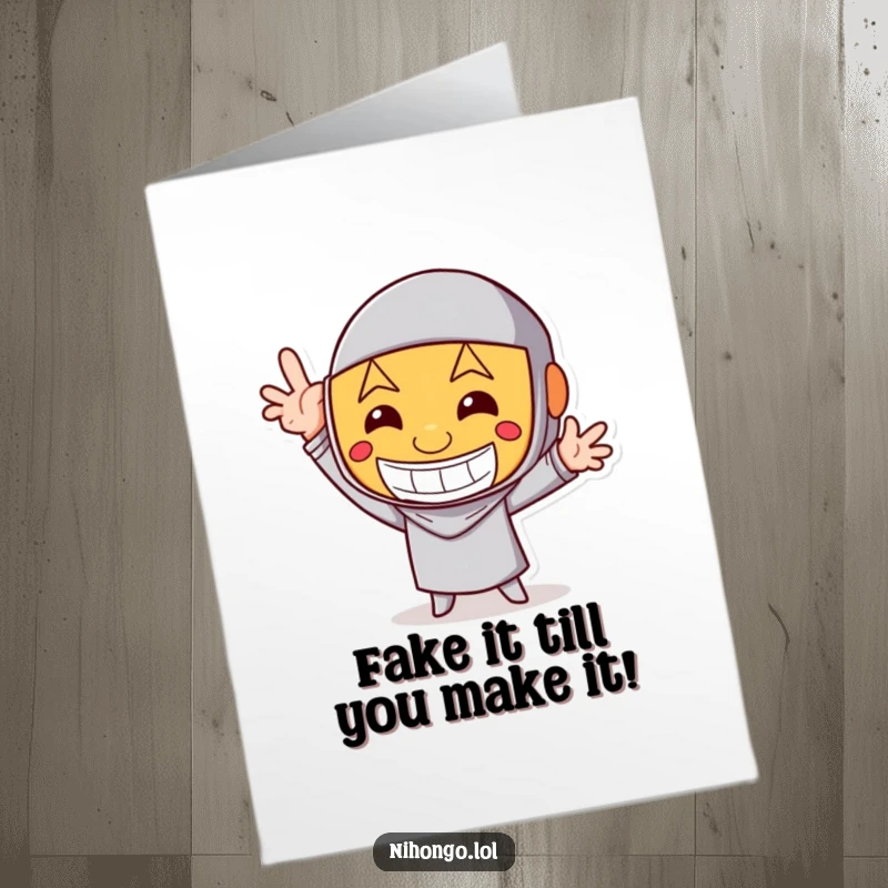 Funny Free Printable Birthday Card: Character wears a beaming happy mask while striking a comically exaggerated pose.