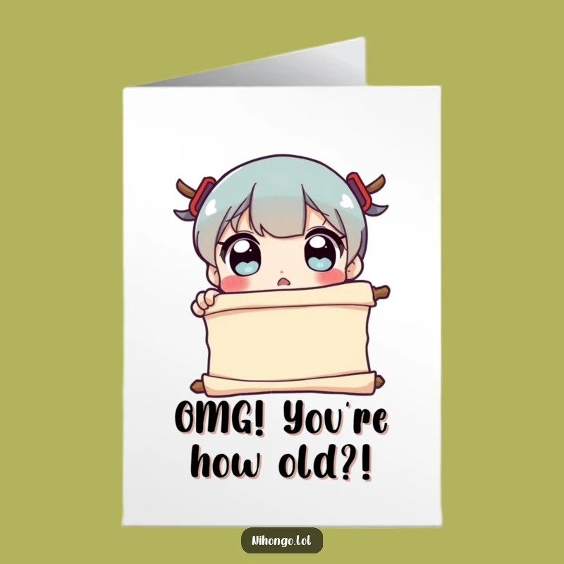 Free Printable Birthday Card: Surprised Character, Scroll, Hilarious Reaction Download