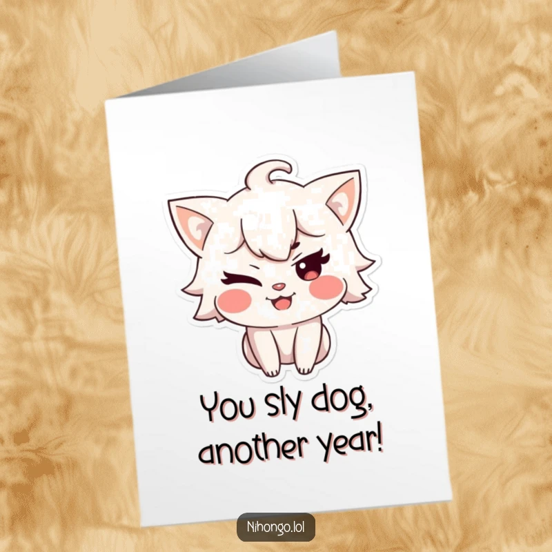 Funny Free Printable Birthday Card: A character winking with a sly, mischievous grin, suggesting a fun secret.