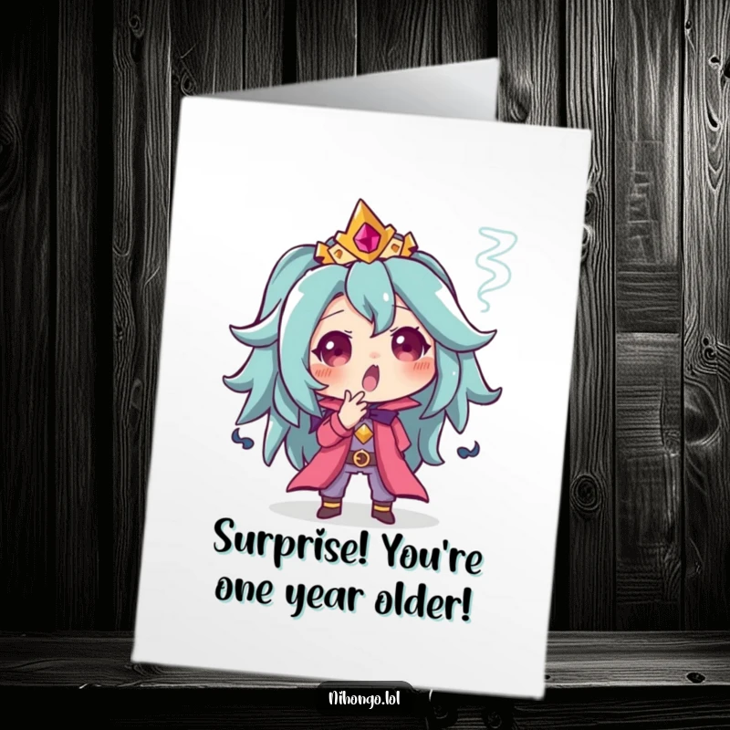 Funny Free Printable Birthday Card: A character looking surprised with a small puff of smoke, indicating a sudden, fun event.