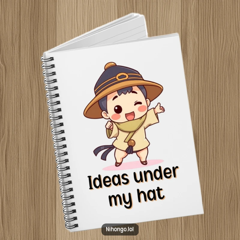 Funny notebook with a character in a traditional hat striking a dynamic pose, perfect for writing funny notes.
