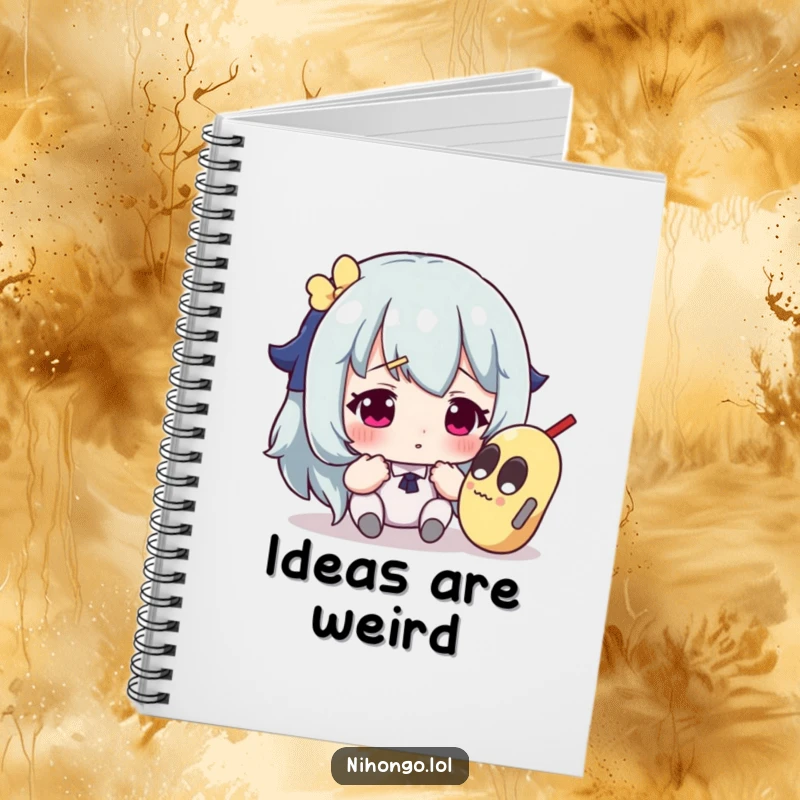 Funny notebook with a cover depicting a character looking questioningly at an odd object, perfect for capturing curious thoughts.