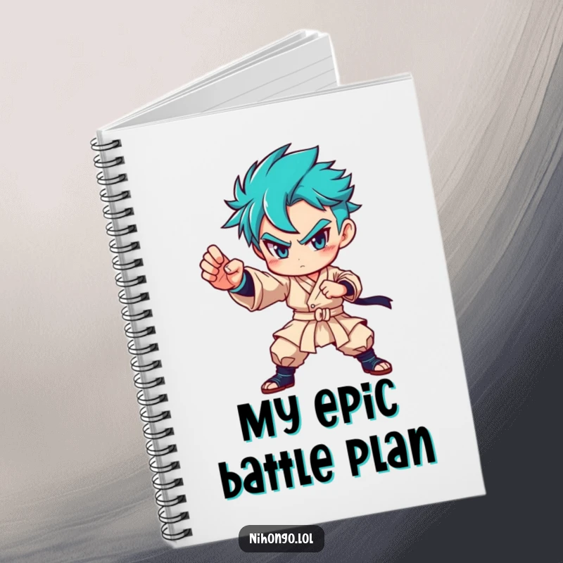 Funny notebook featuring a determined character in a strong martial arts pose, ready to capture your strategic thoughts.