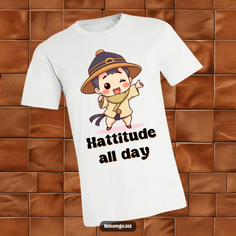 Funny t-shirt featuring a character in a playful, traditional hat, striking a memorable and dynamic pose.