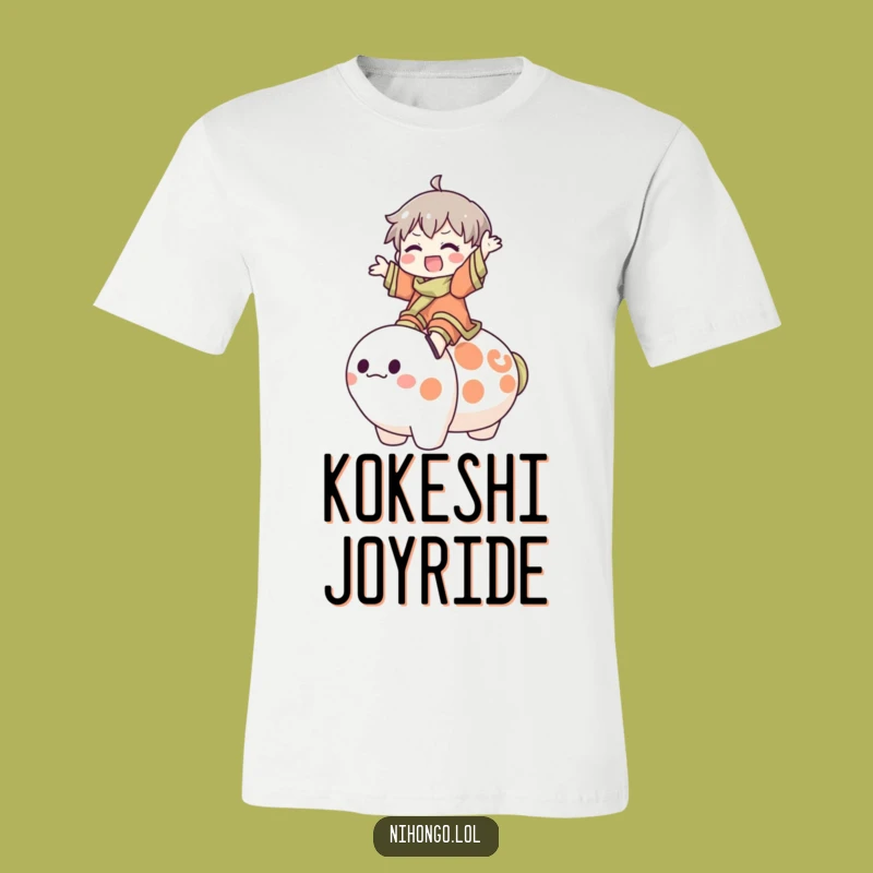 Funny Kokeshi Doll Rider T-Shirt - Whimsical Joyful Adventure Tee Gift