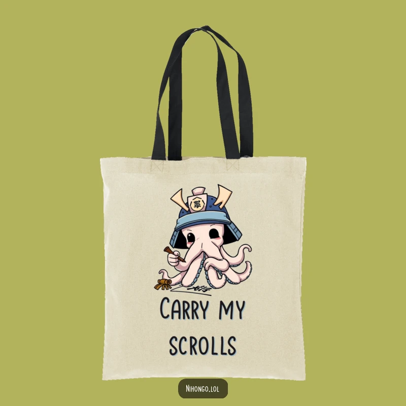 Funny Octopus Samurai Tote Bag: Calligraphy Champ, Hilarious Gift for Artists