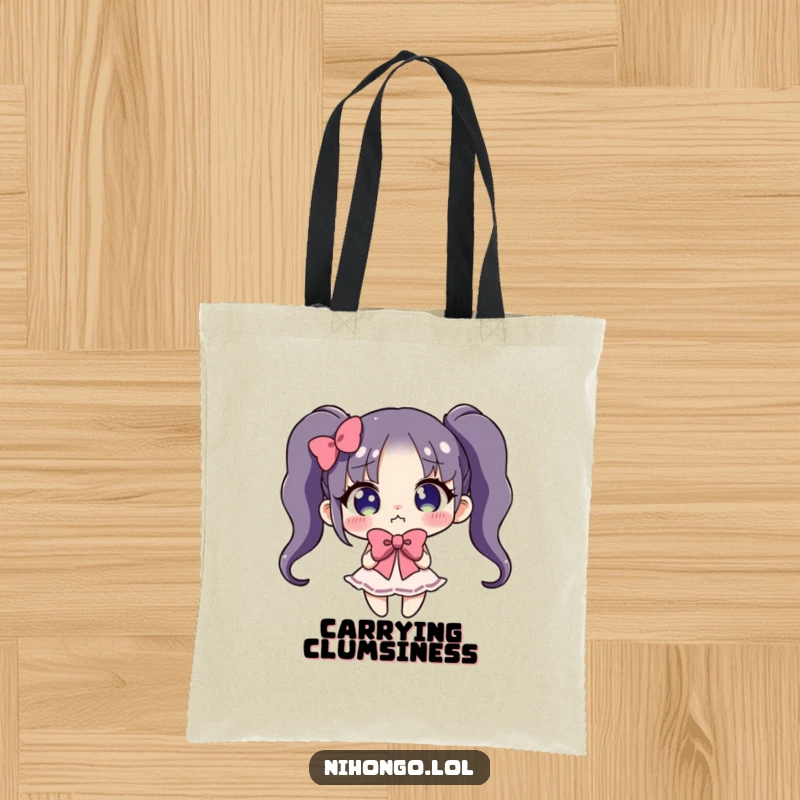 Funny tote bag with a character performing a wildly exaggerated and clumsy bow, perfect for adding a touch of humor.