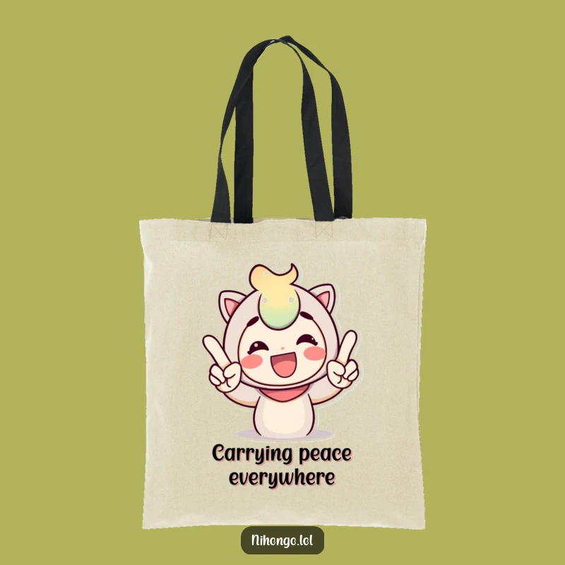 Funny Peace Sign Tote Bag: Cheerful Character's Go-To Accessory for Fun