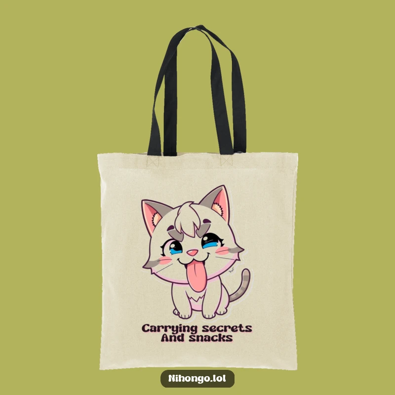 Funny Mischievous Cat Tote Bag: Tongue Out Style, A Chic Funny Gift
